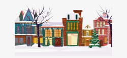 圣诞节小镇图片冬天下雪美丽小镇矢量图高清图片