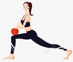手绘人物插图做瑜伽健身运动的女素材