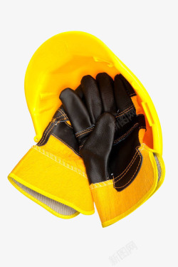 皮革手套黄色安全帽和手套高清图片