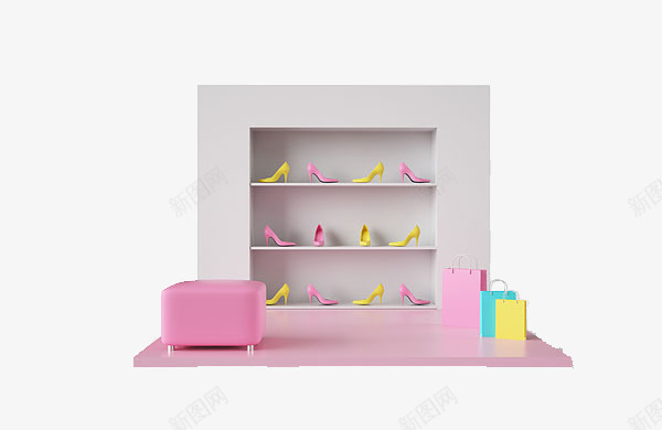 鞋店模型png免抠素材_88icon https://88icon.com 室内设计 房间模型 美容 装饰 购物 鞋店