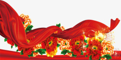 红色喜庆新年年货展板花束带素材