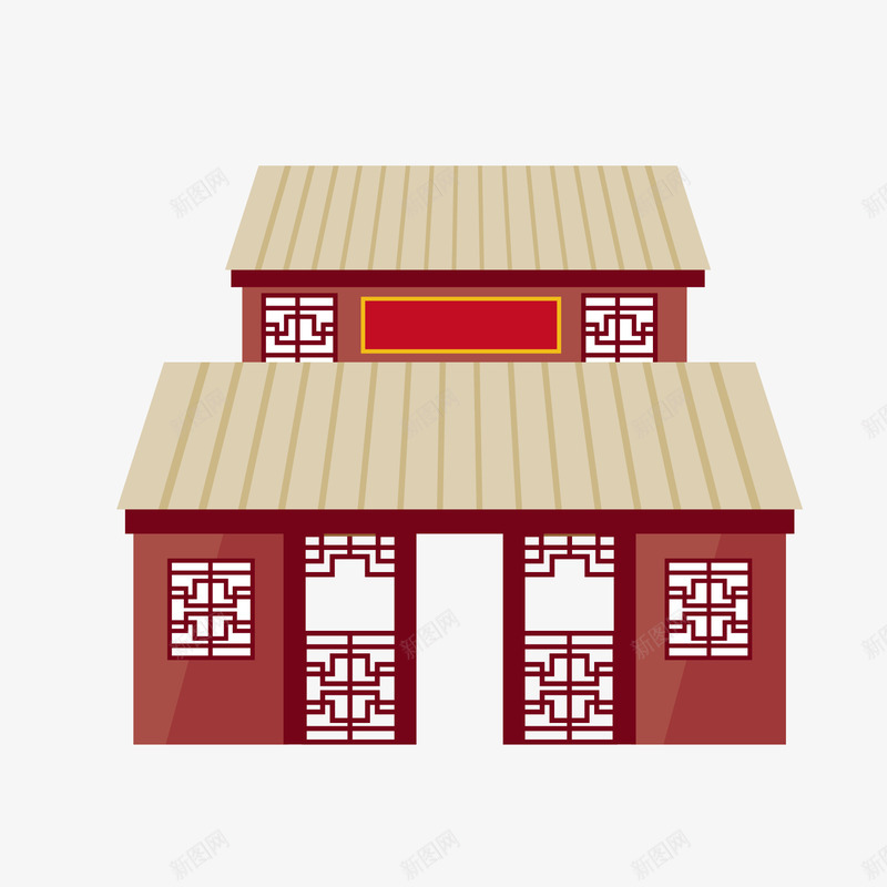 中国传统建筑物矢量图ai免抠素材_88icon https://88icon.com 中国风 中式 古风 复古 建筑物 房屋 红色 矢量图