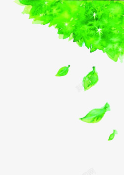 彩绘绿色飘落的树叶素材