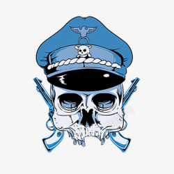 蓝色手枪帽子可怕的骷髅头涂鸦装素材