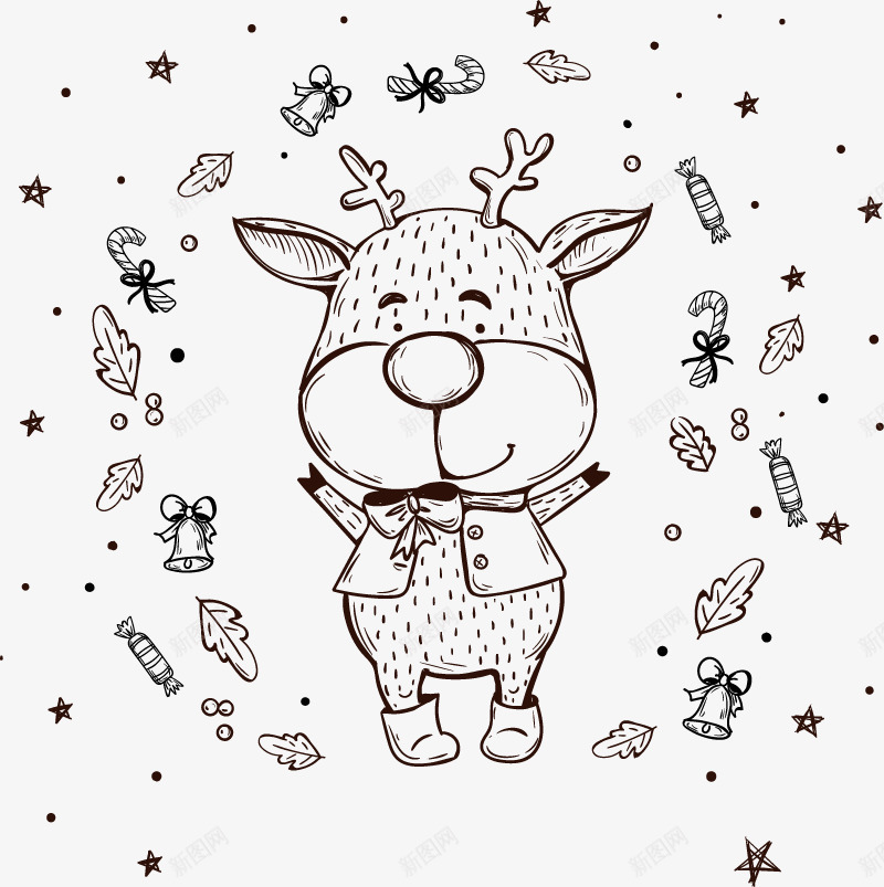 铅笔画小鹿圣诞矢量图ai免抠素材_88icon https://88icon.com 圣诞元素 圣诞节 圣诞鹿 手绘 铅笔画 黑白 矢量图