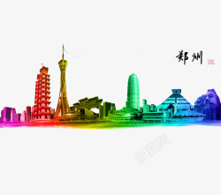 平面城市风景郑州著名建筑图案高清图片