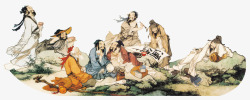 中国风诗手绘古代诗人饮酒对诗高清图片