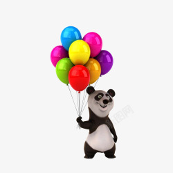 卡通开心抓着气球绳的熊猫素材