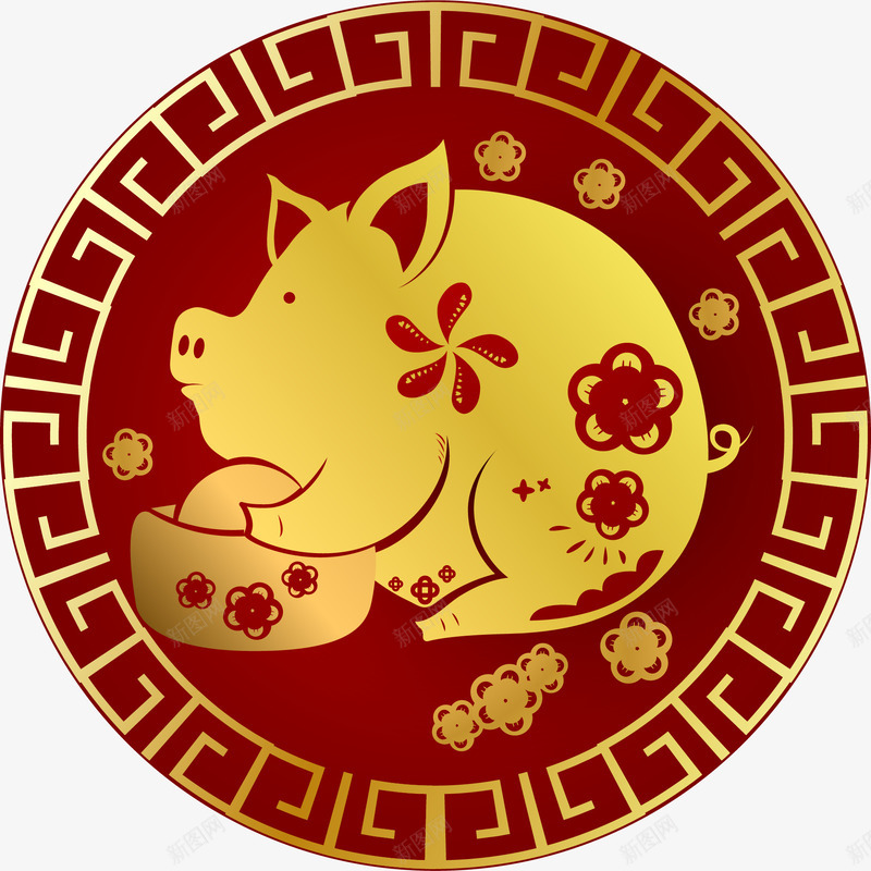 红色中国风猪年矢量图ai免抠素材_88icon https://88icon.com 2019 中国风 喜庆 新年 新年快乐 猪年 窗花 红色 节日 矢量图