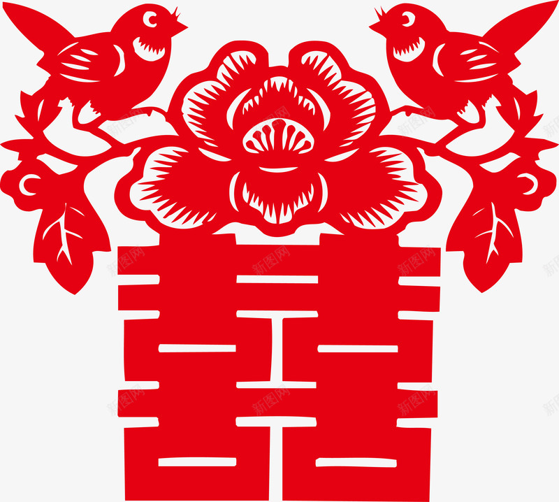 双喜鸳鸯剪纸图png免抠素材_88icon https://88icon.com 中国元素框 中国风矢量图 中式风格 古典花纹 喜字 相框 相框图 红双喜 红色 线框 边框 边框矢量图 鸳鸯logo