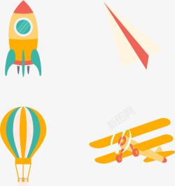 卡通火箭创意热气球手绘素材