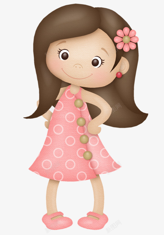 微笑的卡通小女孩png免抠素材_88icon https://88icon.com 卡通PNG素材 开心 粉色裙子 花朵 长发