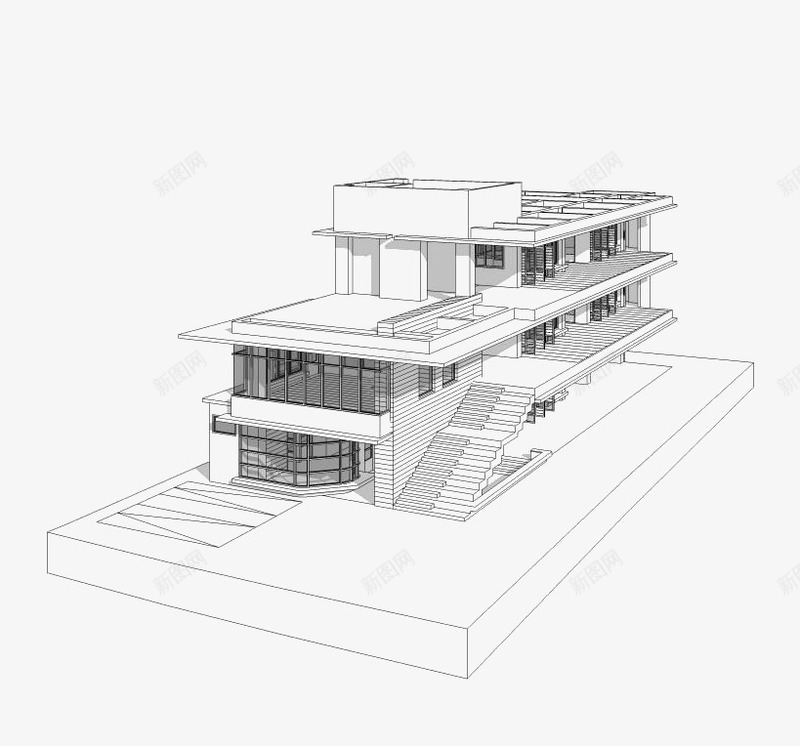 室外建筑模型透视图png免抠素材_88icon https://88icon.com 两点透视 室外设计 房子透视 手绘 模型 透视图 透视线条