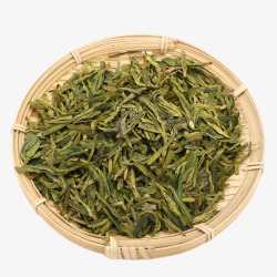 竹垫茶竹筛里的西湖龙井茶高清图片