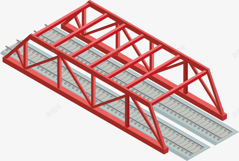 红色桥面框架矢量图ai免抠素材_88icon https://88icon.com 桥面 火车 道路 金属 铁制品 铁轨 矢量图