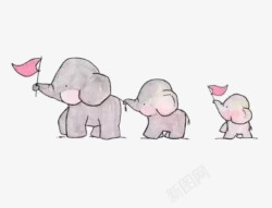可爱童趣大象一家人手绘素材