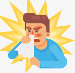 流感季节感冒的男子手绘感冒流鼻涕男子高清图片