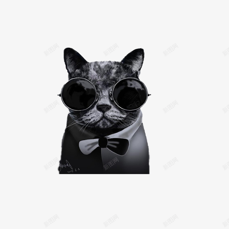 戴眼镜的酷炫猫png免抠素材_88icon https://88icon.com 戴眼镜的猫 打领结 社会猫 穿礼服 长胡子 领结图案 黑墨镜 黑猫