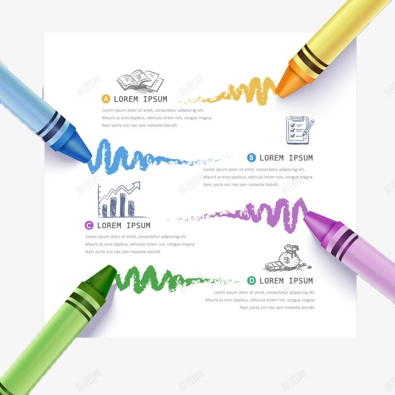四色蜡笔涂鸦商务信息图png免抠素材_88icon https://88icon.com 信息图表 信息标签 分类 商务 商务信息 涂鸦 蜡笔