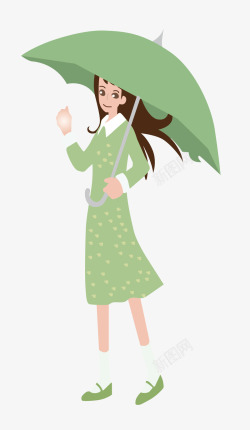 绿色雨伞打伞的女孩清新图矢量图高清图片