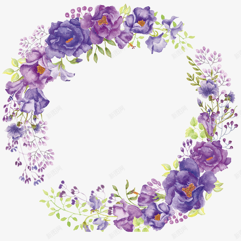 紫色花朵花环png免抠素材_88icon https://88icon.com 叶子 手绘 桔梗 紫色的 花朵 花环 花瓣 装饰