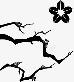 植物剪影合集白色花朵剪影树枝矢量图高清图片
