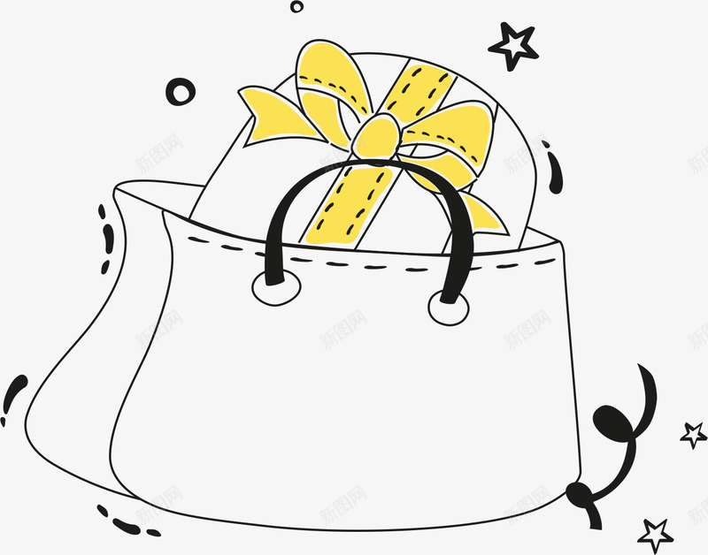 女士手提包png免抠素材_88icon https://88icon.com AI 卡通 可爱 手提包 手绘 手绘素描庆祝物品 插画 礼包 礼物 礼盒 线条 黄色