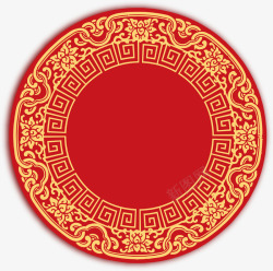 中国风黄色花纹圆形十字绣装饰素材