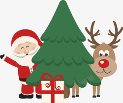 创意扁平圣诞树圣诞老人驯鹿素材