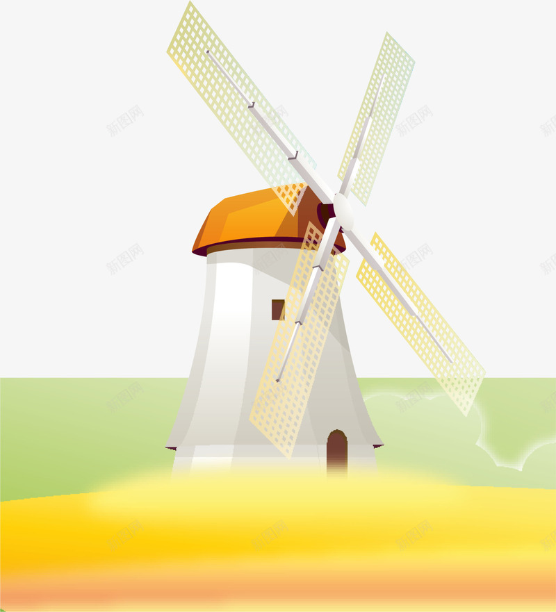 梦幻白色草原大风车png免抠素材_88icon https://88icon.com 梦幻大风车 梦幻草原 白色大风车 童趣 绿色草地 草原大风车