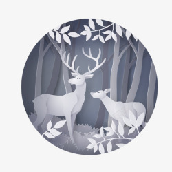 冬季麋鹿灰色圆弧冬季麋鹿贴纸元素高清图片
