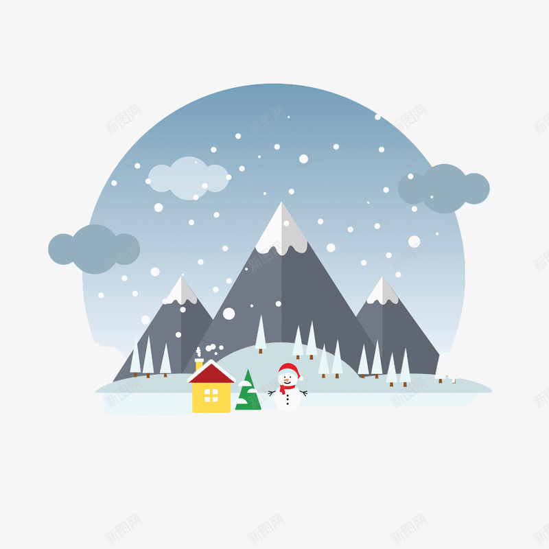 雪中微笑的雪人png免抠素材_88icon https://88icon.com 冬天 卡通 彩色 房子 手绘 松树 雪人 雪山