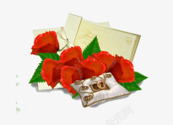 红色花朵和枕头素材