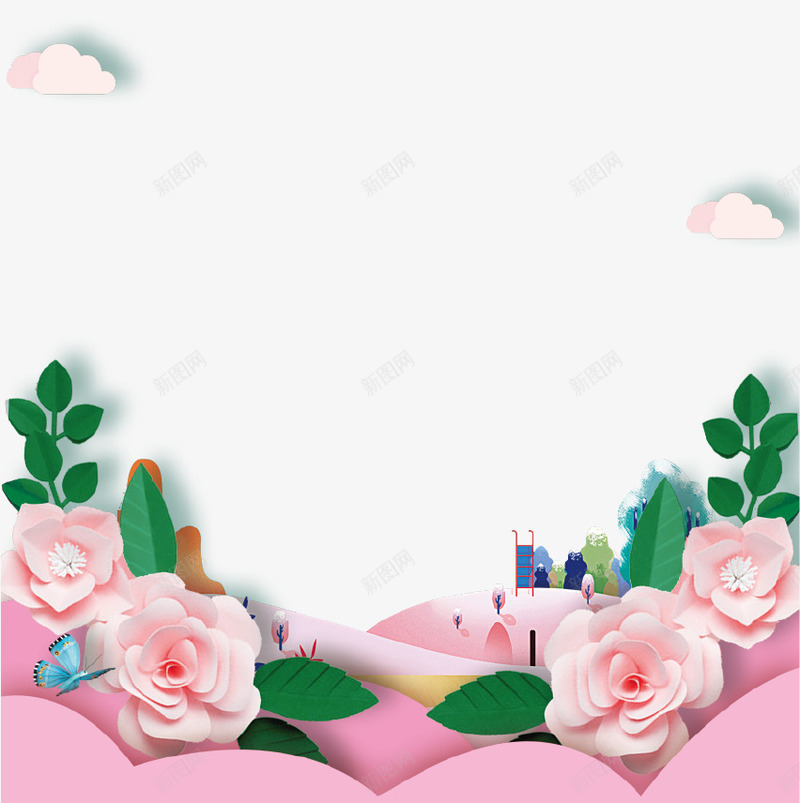 清新唯美玫瑰装饰图案psd免抠素材_88icon https://88icon.com 叶子 唯美 清新 玫瑰 粉红色 背景 花朵 装饰图案