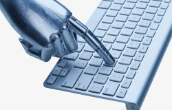 电脑机器人机械手和键盘高清图片
