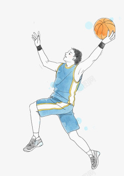 彩色手绘线稿篮球元素素材