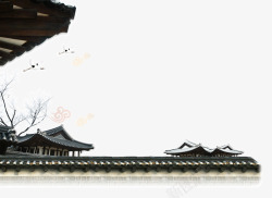 房屋屋顶中国风水墨画高清图片