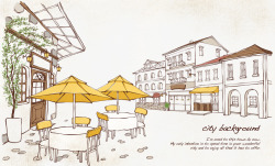 咖啡馆插画手绘街头咖啡馆插画PSD分层高清图片