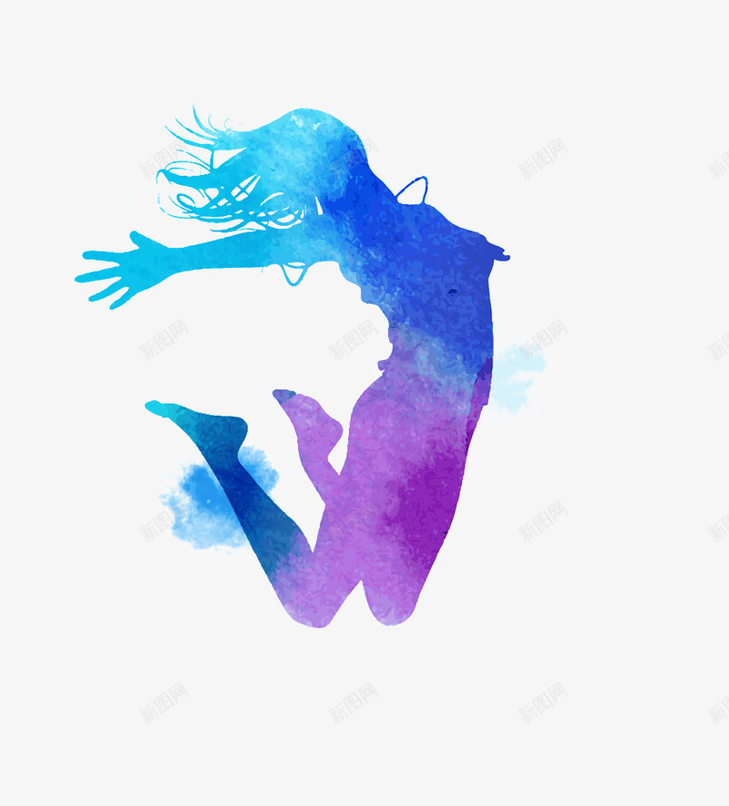 跳跃的人png免抠素材_88icon https://88icon.com 水墨 渐变色 蓝色剪影 跳跃 运动 青春 飞跃