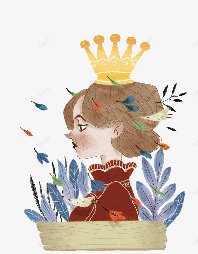 手绘王冠女王图案psd免抠素材_88icon https://88icon.com 创意插画设计 卡通贺卡封面 手绘插画