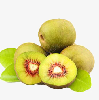 绿叶上的红心猕猴桃png免抠素材_88icon https://88icon.com 产品实物 水果 红心猕猴桃 绿叶 绿色