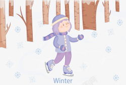暖冬雪花冬季滑冰的孩子矢量图高清图片