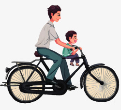 父亲节可爱装饰插图骑单车带着儿素材