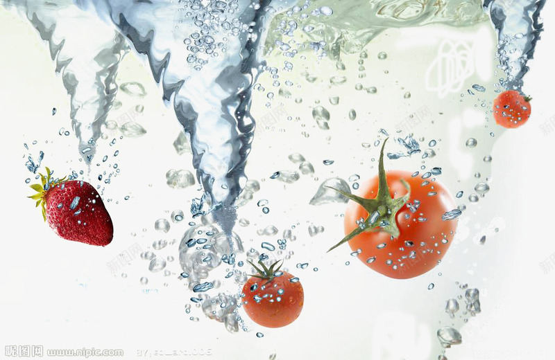 清洗水果png免抠素材_88icon https://88icon.com 水中水果 水池 洁净 洗水果 草莓 西红柿