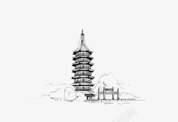 手绘杭州2017手绘杭州建筑雷峰塔高清图片