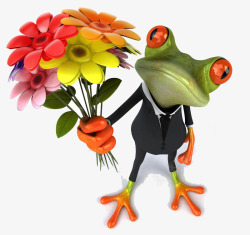 穿西装的青蛙拿鲜花的青蛙王子高清图片