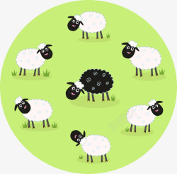 黑羊卡通吃草的绵羊群矢量图高清图片