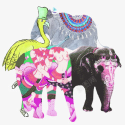 手绘彩色泰国大象素材
