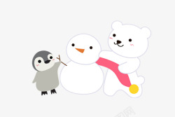 冬天北极冬天北极白熊给雪人围围巾图高清图片