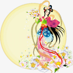 中秋节月亮美女花朵素材